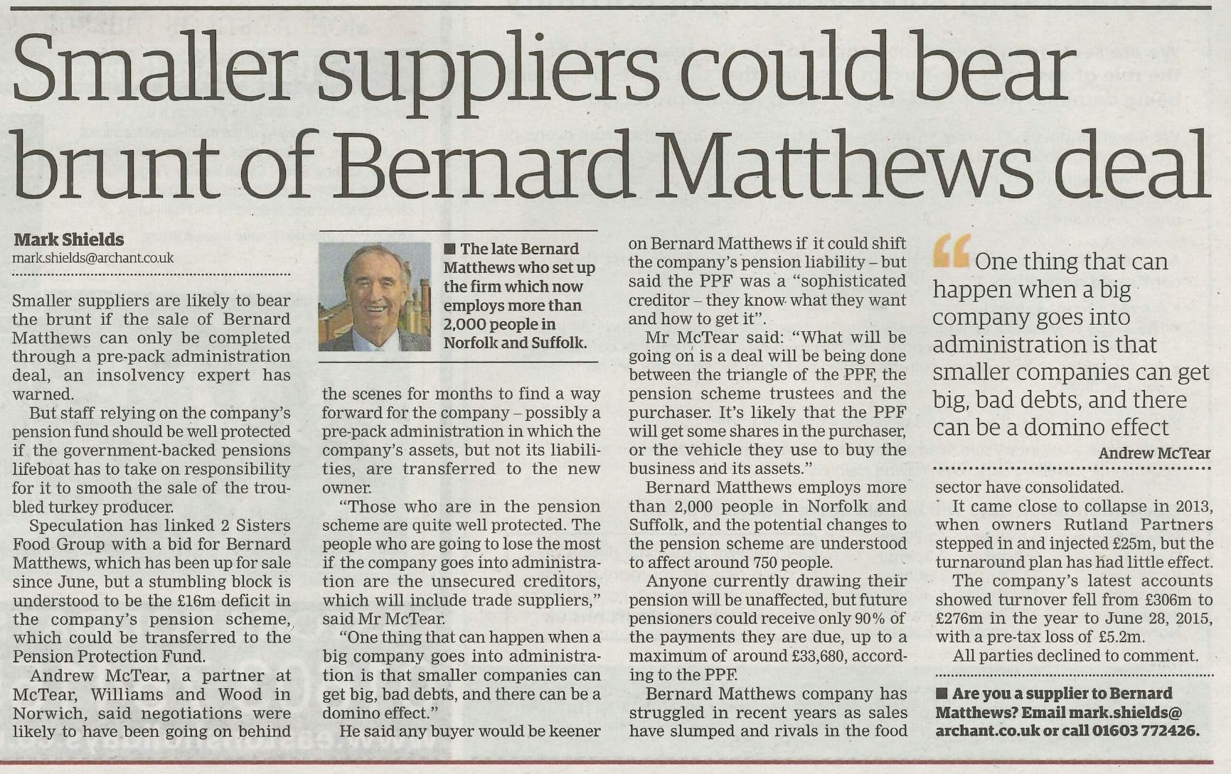 Archant article about Bernard Matthews
